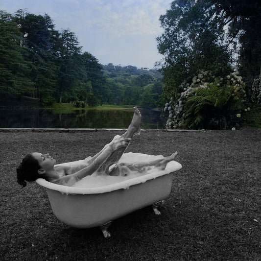 Vintage Bathtub with Colorful Scenery — Body Way fine art photograph by Marcus Luconi, 80 × 80 cm.